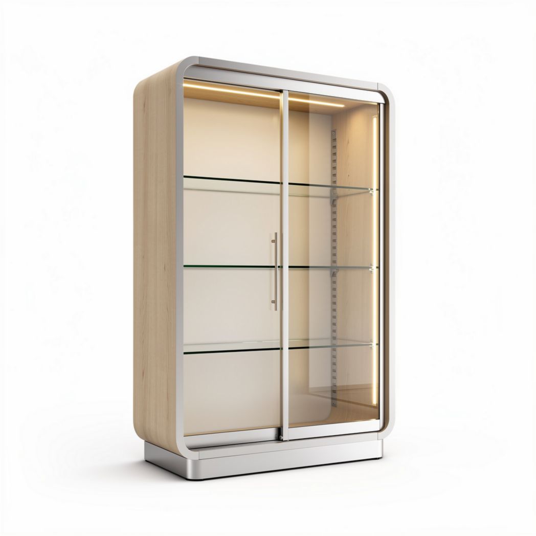 Vitrine en bois avec éclairage et portes en verre 80 x 40 x 180cm