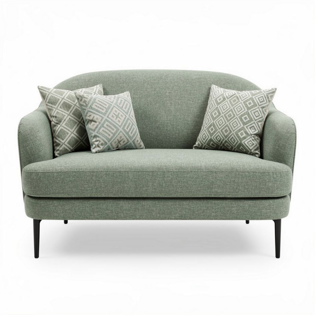 Canapé en tissu vert avec coussins décoratifs 150 x 80 x 70cm