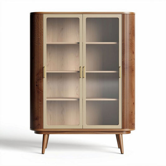 Vitrine en bois couleur chêne avec porte vitrée 80 x 40 x 120cm