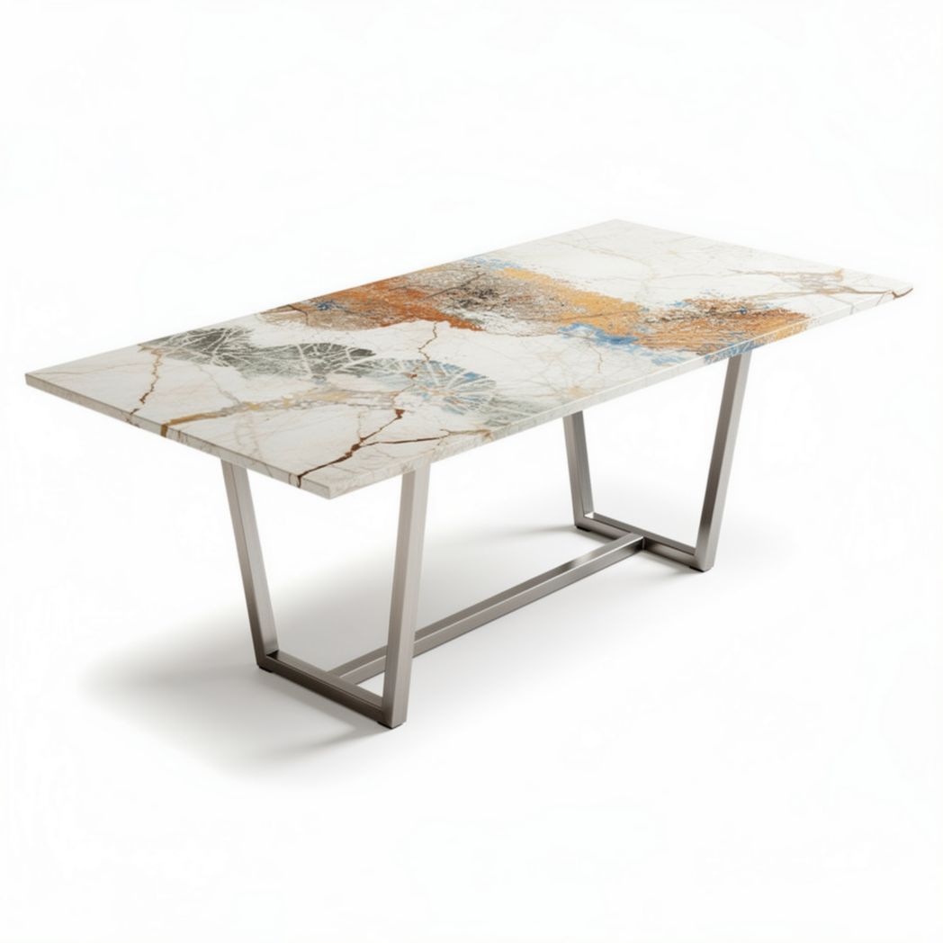 Table à manger rectangulaire en marbre blanc et métal 240 x 100 x 75cm