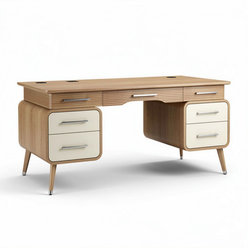 Bureau en bois naturel avec tiroirs de rangement dimensions 150 x 60 x 75cm
