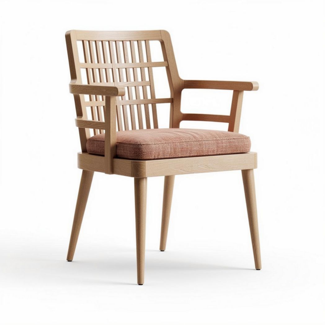 Fauteuil en bois naturel avec coussin en tissu rose 50 x 50 x 80cm
