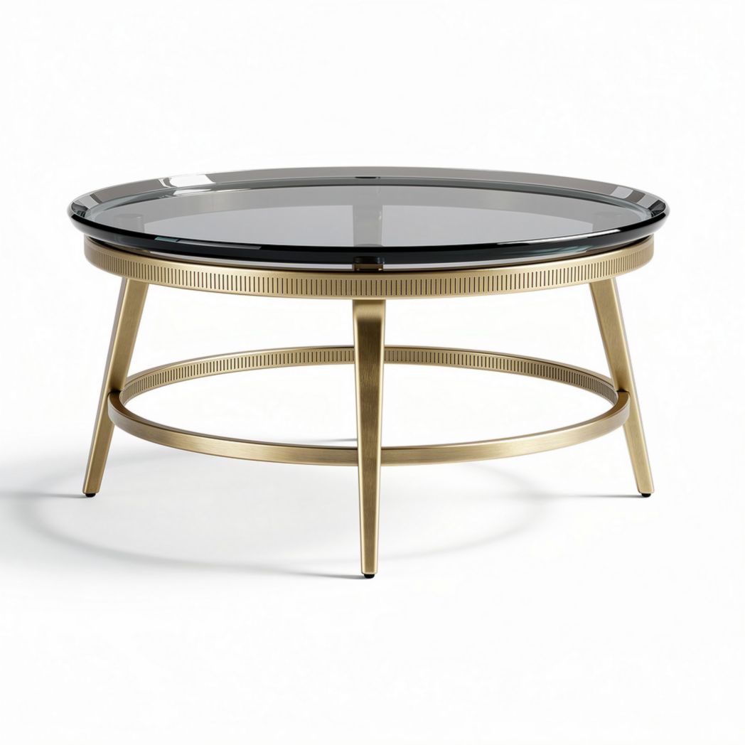 Table basse ronde en métal doré et verre noir 100 x 100 x 40 cm