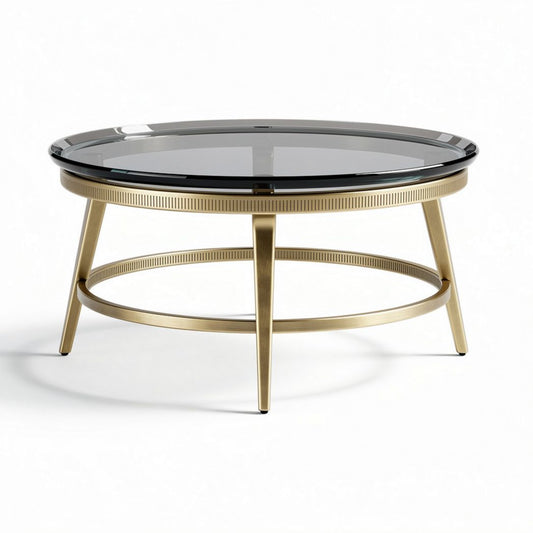 Table basse ronde en métal doré et verre noir 100 x 100 x 40 cm