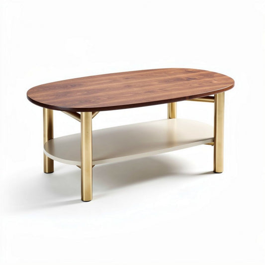 Table basse ovale en bois et métal couleur dorée 100 x 60 x 40cm
