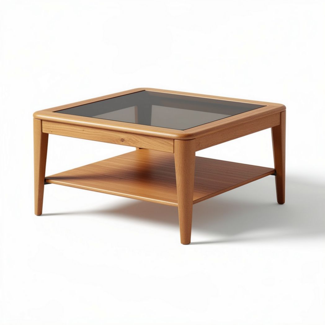 Table basse carrée en bois avec surface en verre 60 x 60 x 45cm