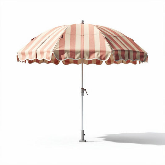 Parasol de jardin en polyester rayé beige et rose d'un diamètre de 250 cm