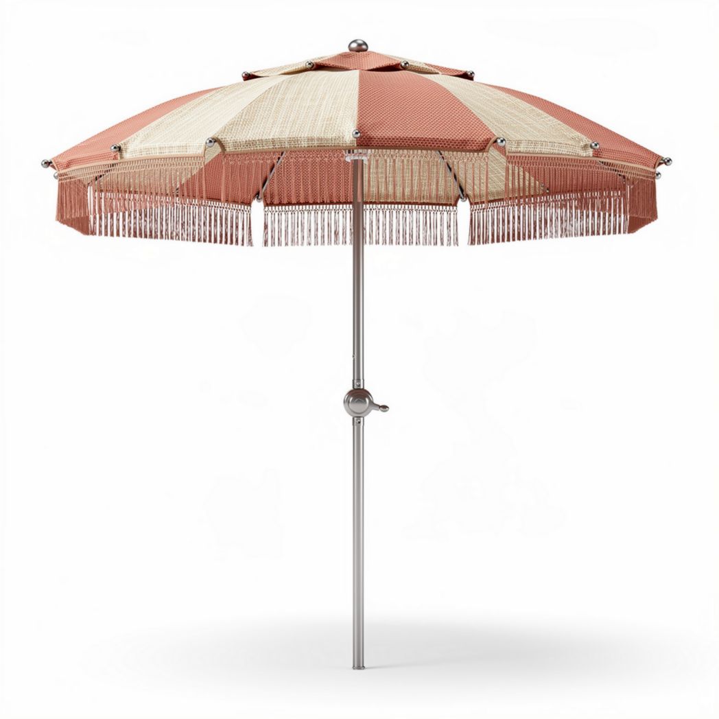 Parasol de jardin en polyester rayé beige et rose 200 x 200 x 250cm