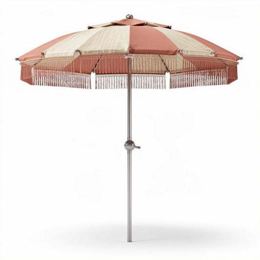 Parasol de jardin en polyester rayé beige et rose 200 x 200 x 250cm